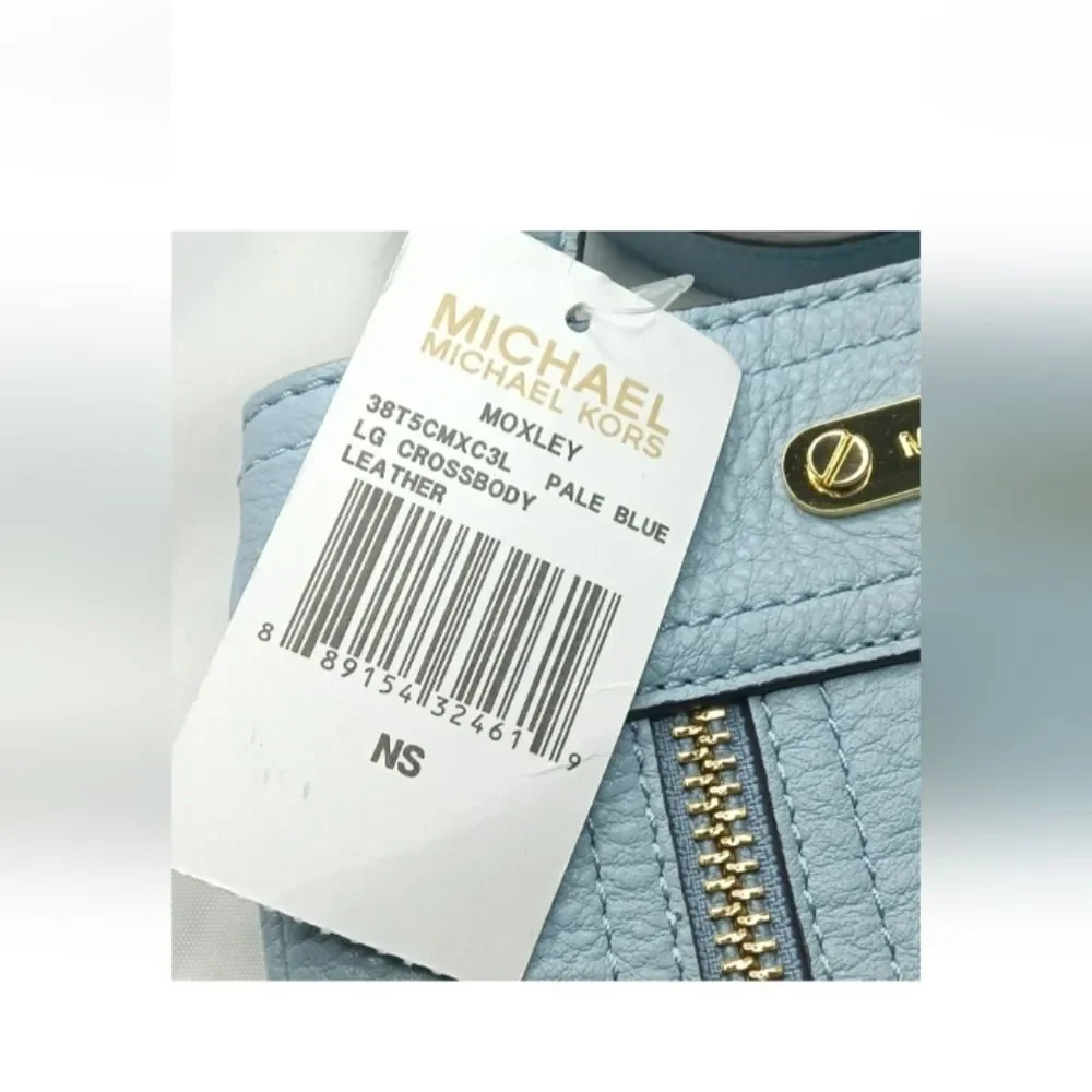 Michael Kors Moxley Crossbody Bag Pale Blue Leather Shoulder Bag Retail $148